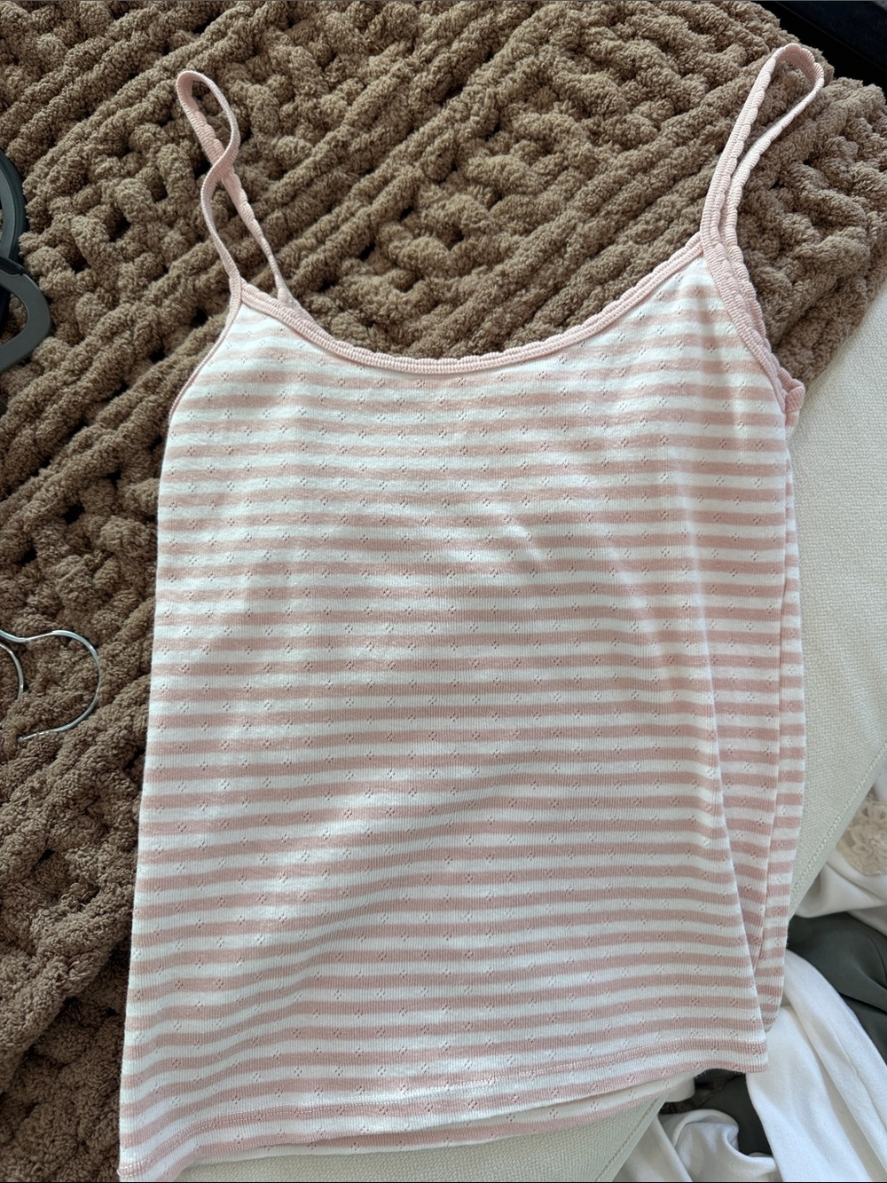 BRANDY MELVILLE Light Pink Striped Cotton Cami with Spaghetti Straps